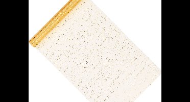 Organza goud glitter met gouden stippen, rol 0.36cm x 9 mtr