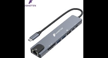 FoneTex USB C Hub - 1x HDMI 4K - 1x Ethernet - 2x USB-C - 2x USB-A - 2x Kaartlezers - USB Splitter - Geschikt voor Macbook Pro / Air / Windows / Universeel