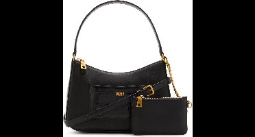 DKNY Leren Schoudertas Handtas Simona Demi Crossbody Bag Blk / Gold Zwart
