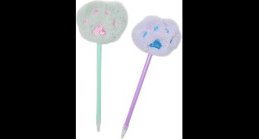 Balpen met zacht met bont - pootjes - mint of paars - display 24 stuks - K-PM940077
