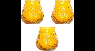 10x Gele mini lowboy tafelkaarsen 7 cm 17 branduren - Kaars in glazen houder - Horeca/tafel/bistro kaarsen - Tafeldecoratie - Tuinkaarsen