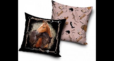 Paard - liefde - Sierkussen - 40 x 40 Cm - Gevuld - Ritssluiting