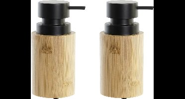 2x Stuks Zeeppompje/Dispenser - bamboe/rvs - hout/zwart - 16 cm