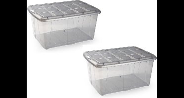 Plasticforte opslagbak organizers met deksel - 3x - transparant/grijs - 60 liter - kunststof