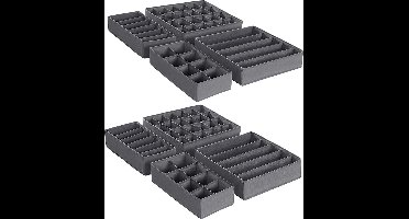 Hoppa! opbergdozen voor ondergoed (set van 8), opbergdoos, lade-organizer, opbergsysteem voor garderobe, voor bh's, ondergoed, sokken, stropdassen, vouwdozen, stoffen dozen,Grijs