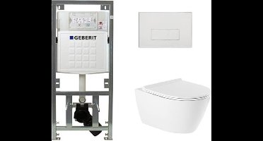 QeramiQ Salina rimless toiletset – Hangtoilet - Geberit inbouwreservoir - Wit