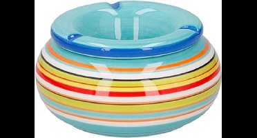 G.Wurm Storm asbak - blauw/multi-kleur - 13 x 7 cm - keramiek - terras/buiten asbak - tuinasbak