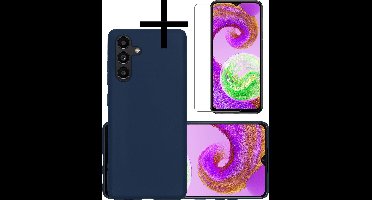 Hoesje - Met Screenprotector - Geschikt voor Samsung Galaxy A04s - Sterk & Shockproof - Back Cover - Siliconen Case - Telefoon Hoes - Donkerblauw
