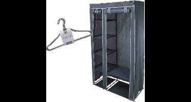 Set van mobiele kledingkast met kledinghangers - opvouwbaar - grijs