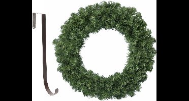 Kerstkrans - groen - 35 cm- kunststof - incl. ijzeren deurhanger