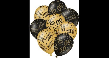 Verjaardag ballonnen - 50 jaar en happy birthday 36x stuks zwart/goud