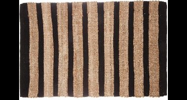 Rechthoekige etnische jutemat met krassen 60x90 cm - Coton|Jute - Zwart - Zwart - SILUMEN