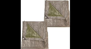 Talen Tools Afdekzeil/dekzeil - 2x - grijs/groen - kunststof - 140 gr/m2 - 200 x 300 cm - waterdicht