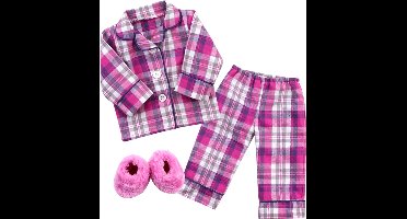 Sophia's by Teamson Kids Poppenkledingset voor 45.7 cm Poppen - Pyjama en Pantoffels - Poppen Accessoires - Roze/Flanel (Pop niet inbegrepen)