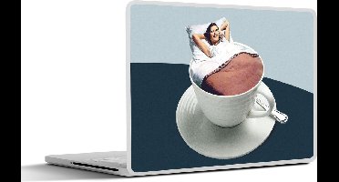 Laptop sticker - 10.1 inch - Vrouw - Koffie - Vintage - 25x18cm - Laptopstickers - Laptop skin - Cover
