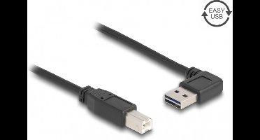 Easy-USB-A haaks (links/rechts) naar USB-B kabel - USB2.0 - tot 2A / zwart - 3 meter
