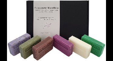 6x Savon de Marseille zeep set Patchouli, Chevrefeuille, Lavendel scrub, Vanille, Huile d'olive, Menthe - vaderdag - moederdag - zeepcadeau - giftset
