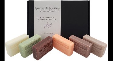 Soap bar cadeauset savon de marseille zeep Vanille, Sinaasappelbloesem, Muguet, Musc, Fleur de coton, Aloë vera 6x125 gr. moederdag geschenkset