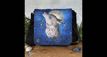 Wolf bij Volle Maan Schoudertas Vierkant Klein - Fantasy Tas - Wolf Animal Spirit - Wolf Krachtdier - Kleine Tas Blauw Dieren