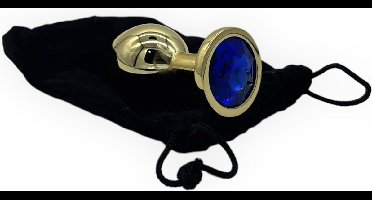 Power Escorts - BR211MDarkblue - Diamond King Goude Plug middel - Diameter 3.5 cm - Lengte 8.5 cm - Anale Plug - Goude Met Donderblauwe Steen