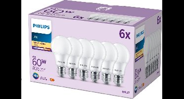 Philips LED Lamp Mat - 60 W - E27 - Warmwit licht - 6 stuks