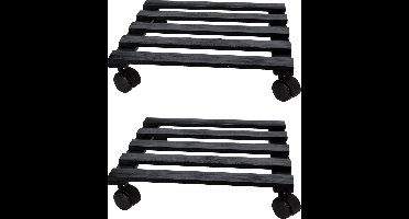Pro Garden Plantentrolley - 2x - hout - zwart - vierkant - 28 x 28 cm - 100 kilo