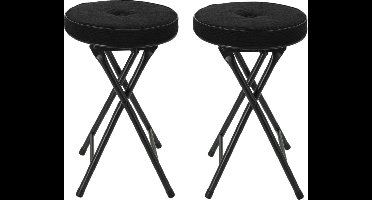 Home & Styling Bijzet krukje/stoel - 2x - Opvouwbaar - Zwart - Ribcord - D33 x H49 cm