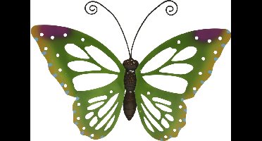 Decoris Grote muurvlinder - groen - 51 x 38 cm - tuindecoratie - tuinvlinder