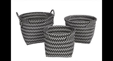 MANDEN ZIGZAG SET VAN 3 STUKS ZWART WIT AFMETING: 30X30X21CM /28X28X19CM / 24X24X17CM