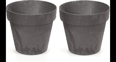 4x Kunststof bloempotten betonlook 25 cm antraciet - Bloempotten/plantenpotten voor binnen en buiten