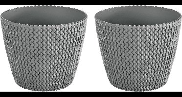 Prosperplast plantenpot/bloempot Splofy - 3x - kunststof - lichtgrijs - D22 x H19 cm - binnen/buiten