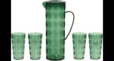 Decoris Waterkan/karaf set incl. 4 bekers - 1,7L - kunststof - groen