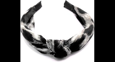 Diadeem met knoop zwart-grijs