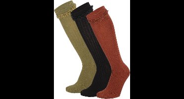 Apollo - Kniesokken - Girls - 3-pack - Bruin - Zwart - Groen - Maat 23/26