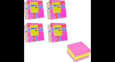Stick'n Kubus sticky notes - 4 pack - 76x76mm, neon/pastel mix roze, 1600 memoblaadjes