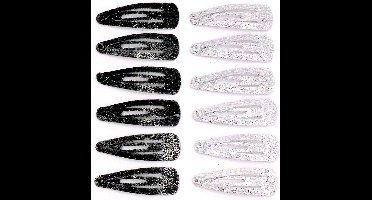 Klik-klak haarspeldjes zilver-zwart glitter klein