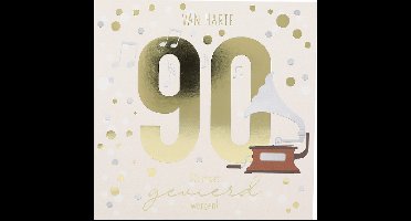 Depesche - Cijferkaart met muziek, vierkant met de tekst "90 - Van harte - Dit moet gevierd worden!" - mot. 056