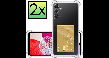 Hoesje - 2 Stuks - Geschikt voor Samsung Galaxy A14 - Met Pashouder en Kaarthouder - Telefoon Hoes Shockproof - Siliconen Case - Back Cover - Shock Proof - Pasjes Houder - Transparant