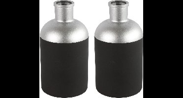Countryfield Bloemen/Deco vaas - 2x - zwart/zilver - glas - 14 x 26 cm