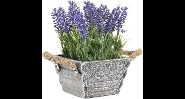 Items Kunstplant/bloem Lavendel - in bloempot - paarse bloemen - 15 x 20 cm
