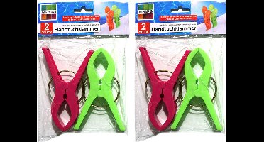 Jedermann Handdoekknijpers XL - 10x - groen/roze - kunststof - 12 cm - wasknijpers
