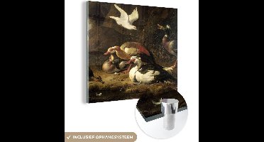 MuchoWow® Glasschilderij 20x20 cm - Schilderij acrylglas - Eenden - Schilderij van Melchior d'Hondecoeter - Foto op glas - Schilderijen