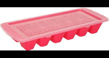 Plasticforte IJsblokjesvorm - roze - 1x stuks - met afsluitdeksel - 28 x 11 cm - ijsklontjes bakje
