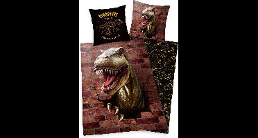 Dekbedovertrek - Dinosaurus - 1 persoons - 140x200 cm - 100% katoen - dubbelzijdig.