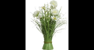Everlands Kunstplant gras narcissen en hortensia - groen - wit - H40 cm
