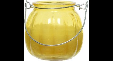 Decoris Citronella kaars voor buiten - glas - geel - 15 branduren - D8 x H8 cm - citrus geur