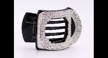 Haarklem ovaal zwart met strass