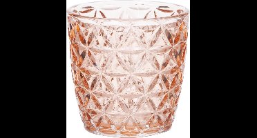 Theelichthouders/waxinelichthouders glas zalmroze 9 x 9 cm bloemen motief - Windlichtjes/kaarsenhouders