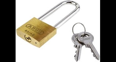 ABUS hangslot 60/40 | messing | gehard stalen hoge beugel | beugel Ø 6,4 mm | hoogte beugel 65 mm | met 2 sleutels