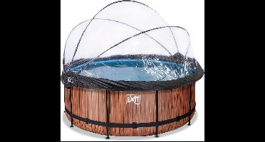 EXIT Wood Frame Zwembad ø360 - Opzetzwembad - met Zandfilterpomp & Overkapping & Warmtepomp - Rond - Bruin